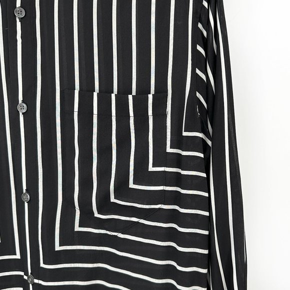 NWT Emporio Armani Black White Striped Lightweight Loose Fit Button Up Shirt - Picture 3 of 9